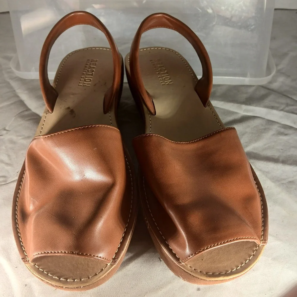 REACTION Kenneth Cole Brown Leather Slingback‎ Wedge Sandals Women US 8